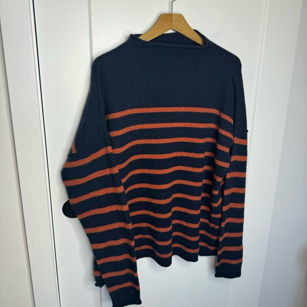 Madewell Navy and Orange Striped Turtleneck Sweater - Picture 3 of 6